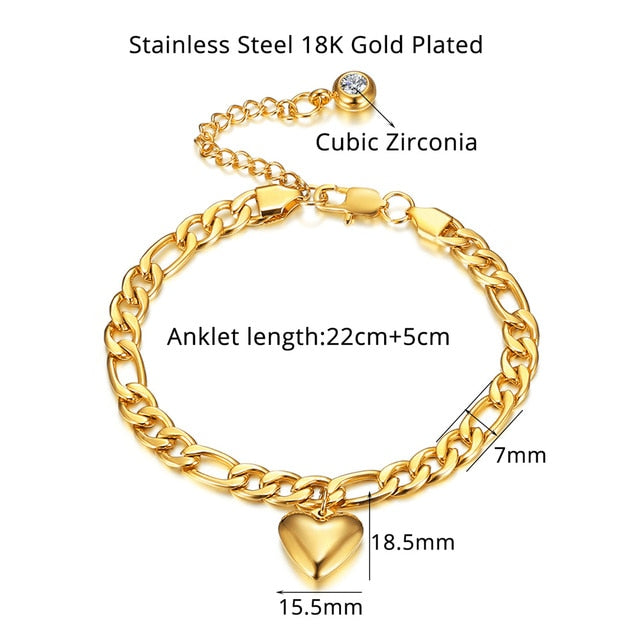 Anklet For Women Gold Color Stainless Steel Cuban Link Anklet