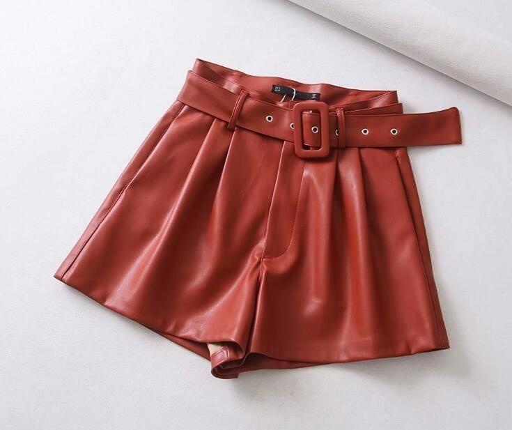Arimonz Women Faux Leather Shorts In Black and Red