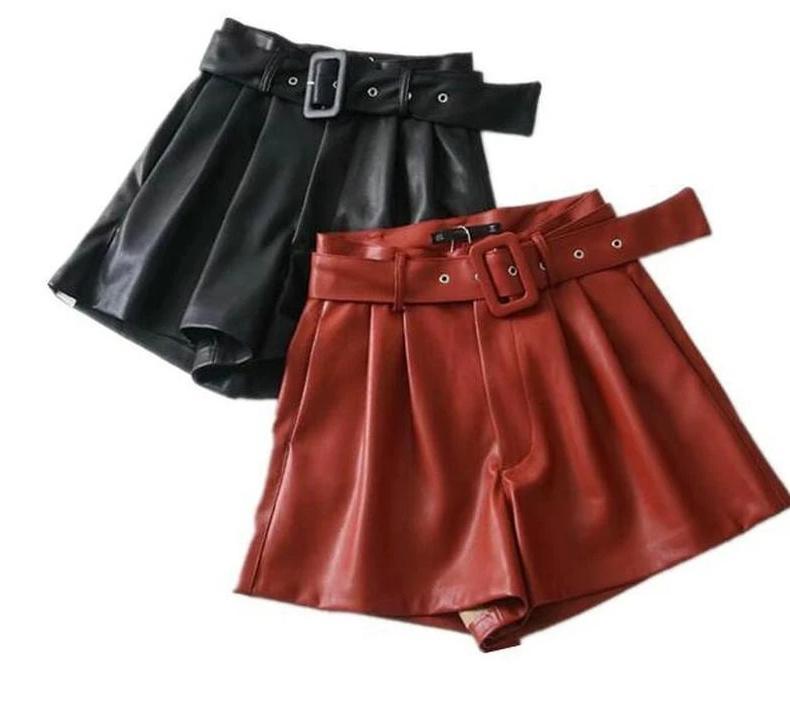 Arimonz Women Faux Leather Shorts In Black and Red