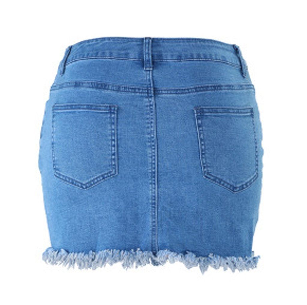 Blue Tassels Zipper High Waist Mini Denim Skirts