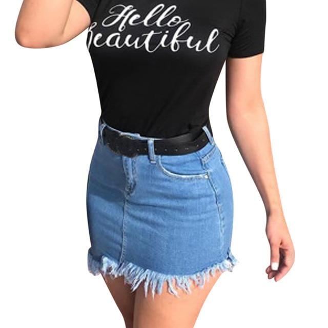 Blue Tassels Zipper High Waist Mini Denim Skirts