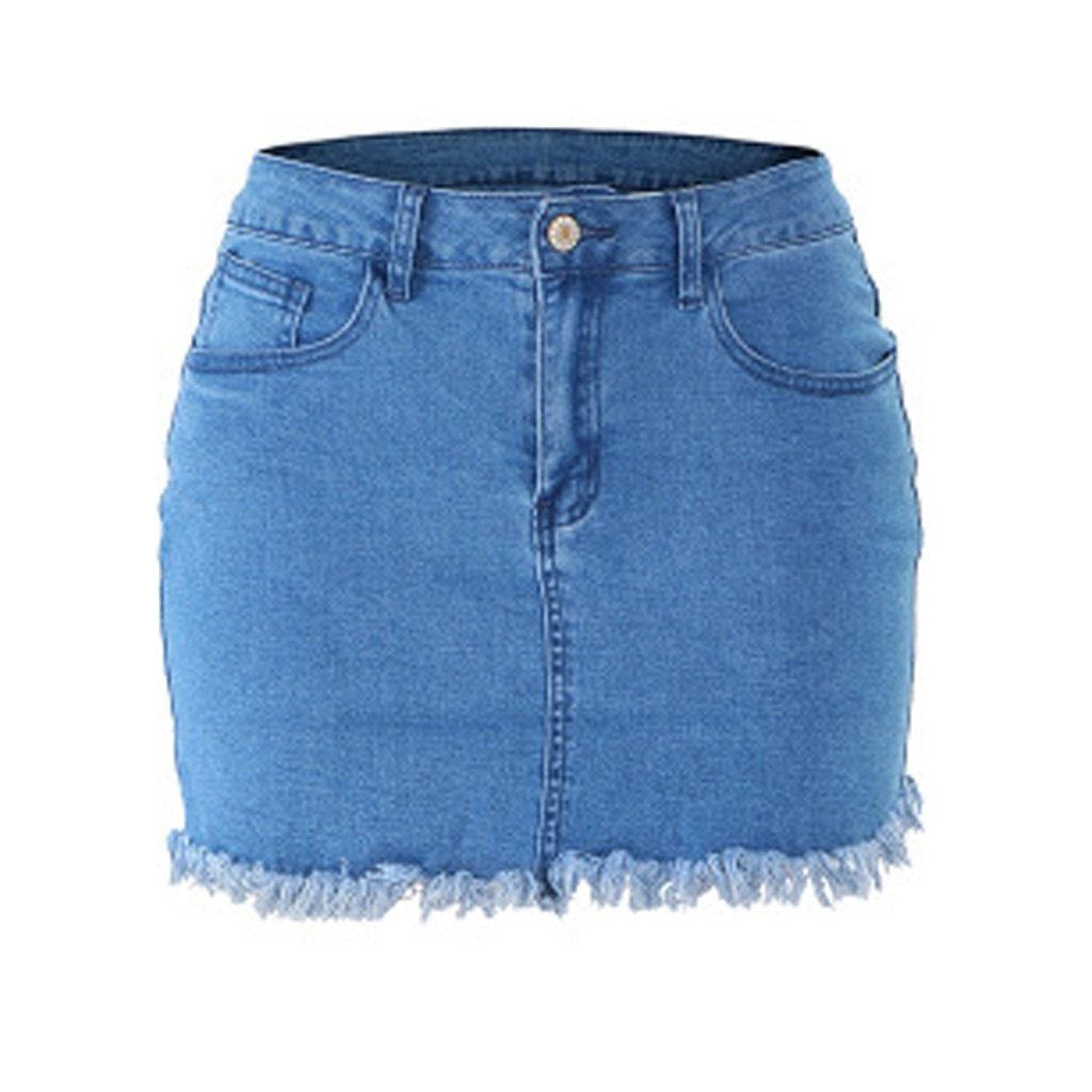 Blue Tassels Zipper High Waist Mini Denim Skirts