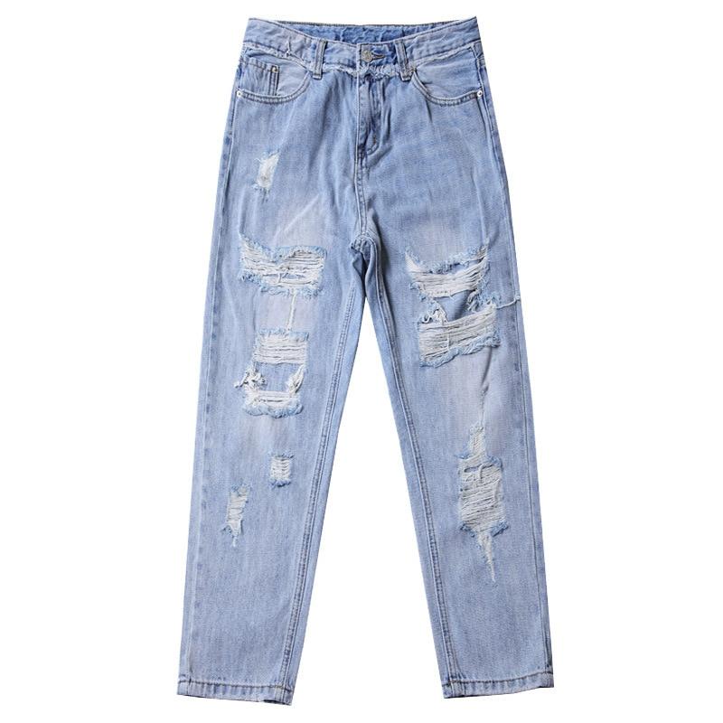 Blue Vintage High Waist Ripped Straight Jean