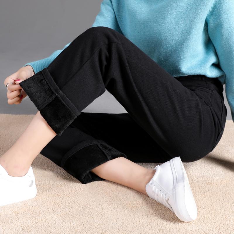 Comfortable Velvet Inside High Waist Push Up Straight Jeans