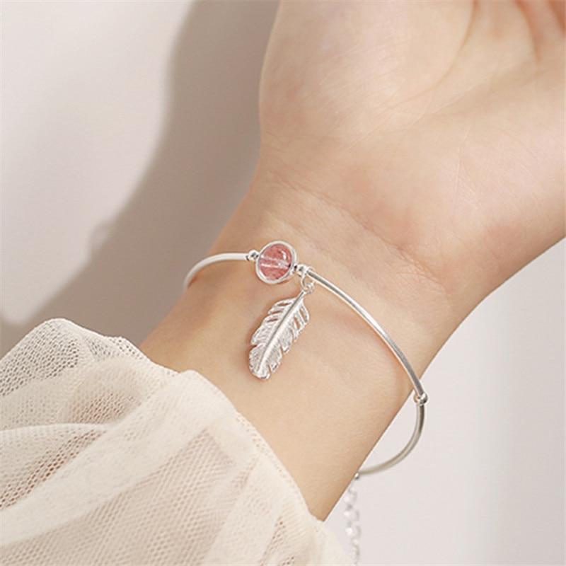 Crystal Round Bead Feather Charm Bracelet