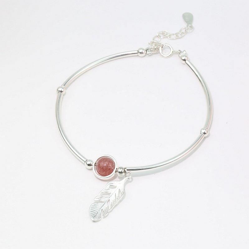 Crystal Round Bead Feather Charm Bracelet