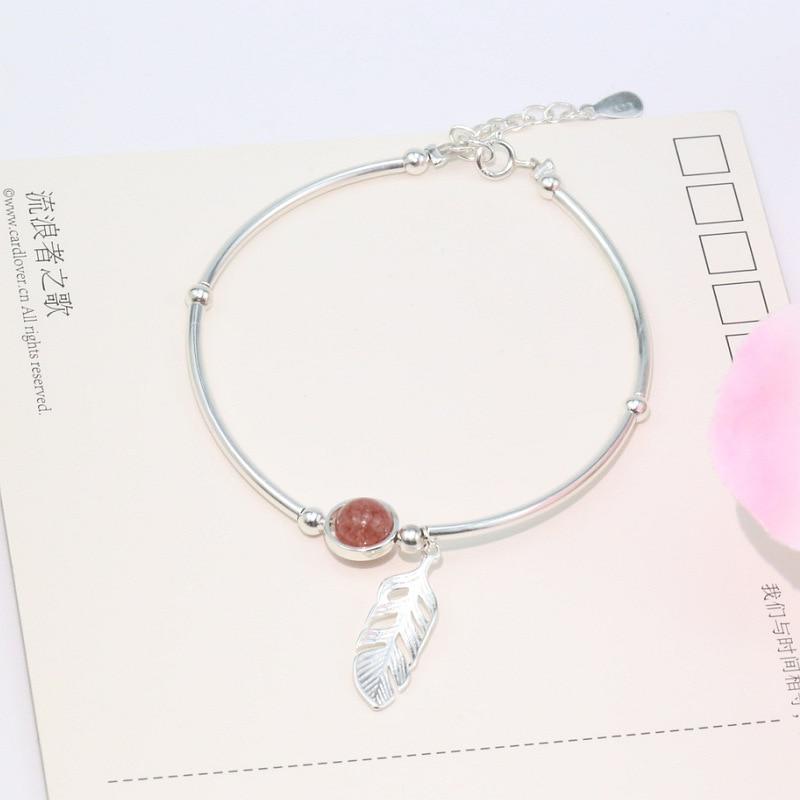 Crystal Round Bead Feather Charm Bracelet