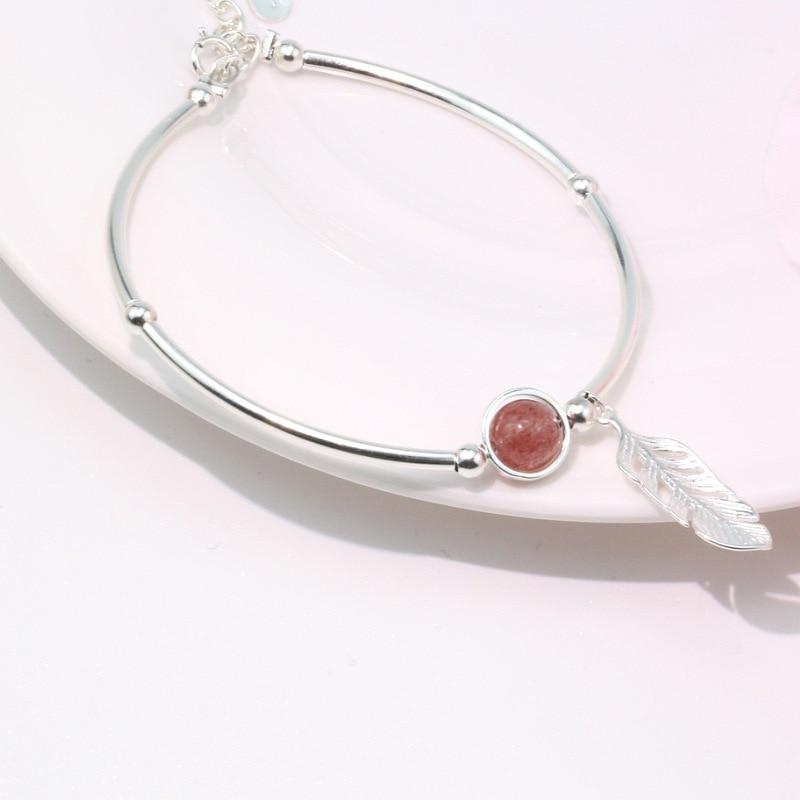 Crystal Round Bead Feather Charm Bracelet