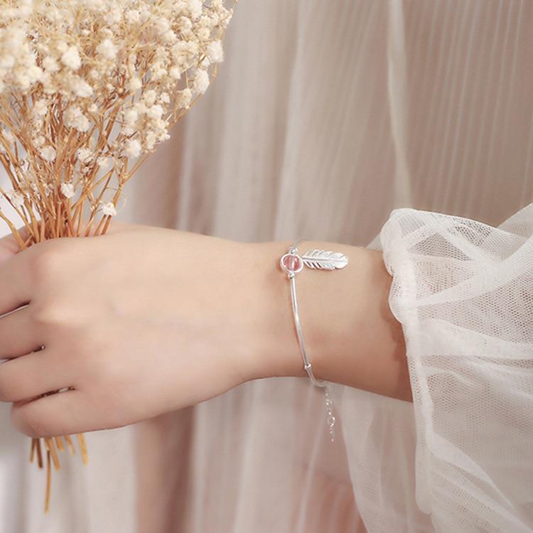 Crystal Round Bead Feather Charm Bracelet