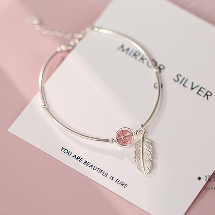 Crystal Round Bead Feather Charm Bracelet