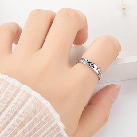 Flying Bird and Fish Couple Ring Romantic Resizable Couple Ring