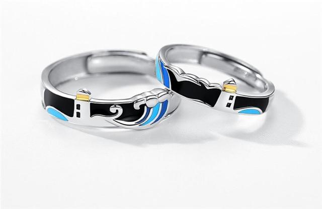 Lighthouse Seagull Couple Ring Resizable Opening Romantic Couple Rings
