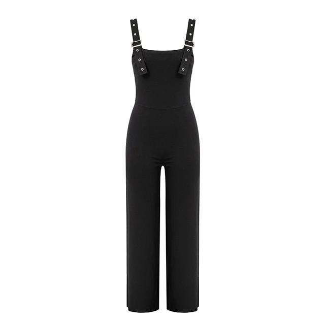 Solid Black Skinny Sleeveless Wide Leg Jumpsuit